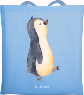 Produktbild von Mr. & Mrs. Panda Tote Bag Pinguin marschieren - Sky Blue - Geschenk, Einkaufstasche, Jutebeutel, Bruder, Tasche, Tragetasche, Spazieren, Jutetasche, Familie, Stolz
