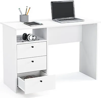 Produktbild von KOMTO Schreibtisch mit Schubladen Bürotisch Computertisch Klein Arbeitstisch Büro PC Griffen 110x50x74 cm Weiß