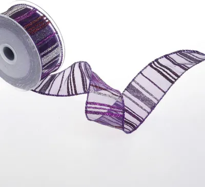 Produktbild von Organza-Band Weihnachten – Lila mit Glimmerstreifen – 40mm 10m