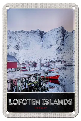 Produktbild von Blechschild Reise 12x18cm Lofoten Island Norwegen Winter Schnee Schild