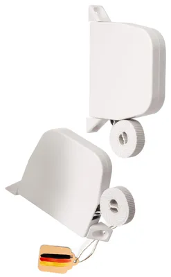 Imagen del producto de Enrollador de cintas para persianas enrollables, para montaje en superficie, 2 unidades, color blanco, distancia entre orificios de 155 mm, cinta de 5 metros, 14 mm de ancho, para uso doméstico