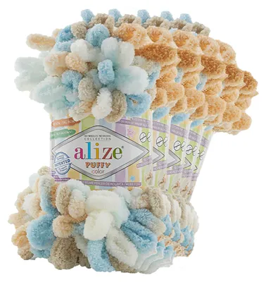 5 x 100g Strickgarn ALIZE Puffy Color, 100% Polyester, 6530 mehrfarbig