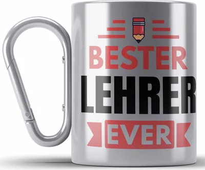 Produktbild von Trendation - Bester Lehrer Ever Edelstahl Tasse Karabiner Geschenk Abschied Abschiedsheschenk Lehrer Abi Abitur Spruch (Silber)