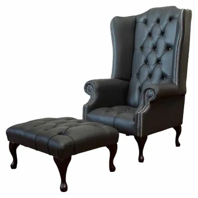 Immagine prodotto di Poltrona con sgabello Poltrona imbottita di design Chesterfield wing chair Nuovo