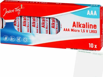 Produktbild von Jeden Tag Alkaline Batterien Micro AAA/LR03 Shrink (10Stk Packung) + usy Block