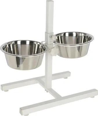 Image de Kerbl Barre de nourriture avec écuelles en acier inoxydable, Réglable en continu écuelle pour chiens, 2 x 1800 ml, hauteur 43 cm, blanc