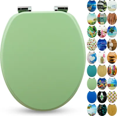 Produktbild von Sanfino® Premium WC Sitz "Mint Green" hochwertiger Toilettendeckel mit Absenkautomatik aus Holz, viele bunte Motive, einfache Montage