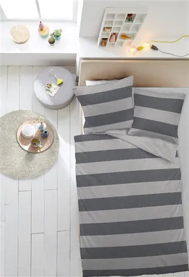 Produktbild von Dormisette Melange Flanell Wende Bettwäsche 2 teilig Bettbezug 135 x 200 cm Kopfkissenbezug 80 x 80 cm 7124-90 Streifen grau