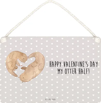 Produktbild von Mr. & Mrs. Panda Schild Otter Valentine DIN A4 - Grau Pastell - Geschenk, Jahrestag, Mitbringsel, Valentinstag, Wandbild Holz, Holzschild, für Freundin, Frauen, holzbild