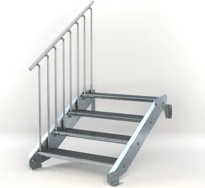 Produktbild von Stahltreppe 4 Stufen bis Höhe 84 cm, Laufbreite : 100 cm Geländer links ST 3 (31 / 9 mm schmal)
