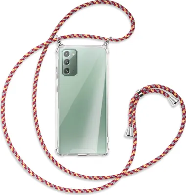 Produktbild von Handykette Backcover-Schutzhülle mit Band (Metall silberfarben) für Samsung Galaxy Note20 4G/5G - weinrot/gelb/grau