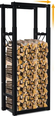 Obrázek produktu pro Jayseuw stojan na palivové dřevo koš na dřevo výsuvný stojan na palivové dřevo černý kov D40/53/65cm V100/125/150cm
