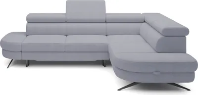 Zdjęcie produktu dla ECKSOFA OTIS w kształcie litery L, funkcja spania, regulowane zagłówki, w tkaninie AURORA, luźne poduszki oparciowe, wolnostojąca, PRAWA 218x276x97 cm Jasnoszara