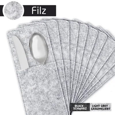 Produktbild von 10 Filz-Bestecktaschen, ca. 25x10cm, 4mm dick, skandinavisches Design, waschbar