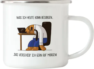 Produktbild von Was Du Heute Kannst Besorgen Verschieben Emaille Tasse Lustig Spruch Ironie Faultier Geschenk Bürokollegen