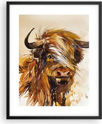 Produktbild von Gerahmtes Poster - Schwarzer Rahmen - Stier Scotch Aquarell - 40x50 cm - Wand Bild - Wanddeko - Wandbilder - Kunstposter - Wandposter - Bilderrahmen - Bilder - Kunstdruck - P2BPA40x50-4708