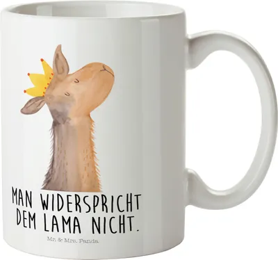 Produktbild von Mr. & Mrs. Panda Kindertasse Lamakopf König - Weiß - Geschenk, Lamas, Abitur, Freundin, Mehrwegbecher, Campingbecher, Vorgesetzter, Lama, Mama, Kinderbecher, Papa, Pott