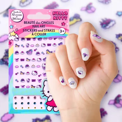 Produktbild von Hello Kitty Nagelsticker Set – 72 Sticker + 24 Steinchen – Offiziell Lizenziert