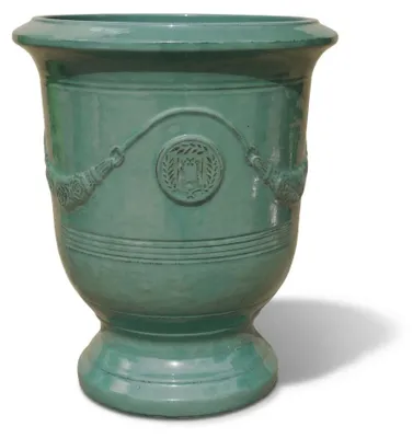 Produktbild von Provencelia Keramik Pflanzkübel Richelieu Grün, Ø35 x H42 cm, frostbeständig, handgefertigt, glasiert, Outdoor, Garten, Terrasse, winterfest