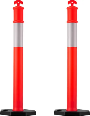 Obrázek produktu pro SucceBuy sloupky pro řízení dopravy 2 kusy (114 cm) s robustní základnou a reflexními pásky, odolné zábrany pro staveniště, parkoviště a řízení davu, červené