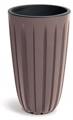 Produktbild von Hoher Kunststoff Blumentopf mit Einsatz, geriffelt, Marsala Braun, 29 cm Ø, 50 cm Höhe