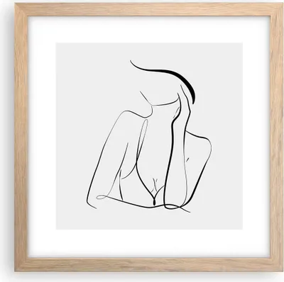 Produktbild von Gerahmtes Poster - Rahmen in heller Eiche - Frau Linien Minimalismus - 30x30 cm - Wand Bild - Wanddeko - Wandbilder - Kunstposter - Wandposter - Bilderrahmen - Bilder - Kunstdruck - P2NAC30x30-4488