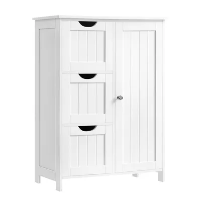 Image de VASAGLE Armoire de salle de bains, 3 grands tiroirs, étagère réglable blanc