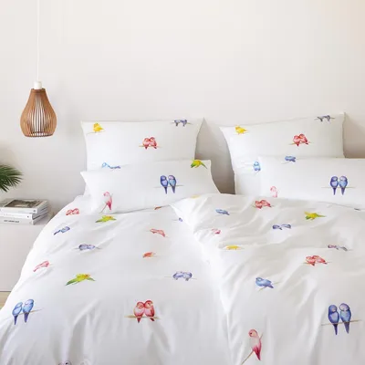 Produktbild von elegante Mako-Satin-Bettwäsche-Garnitur Lovebirds Farbe Weiss Größe 200x220+2x40x80
