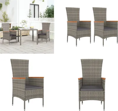 Produktbild von vidaXL Gartenstühle mit Kissen 2 Stk. Poly Rattan Grau - Gartenstuhl - Gartenstühle - Gartenmöbel - Outdoor Möbel