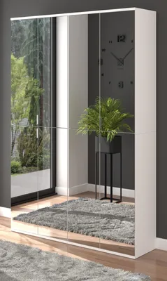 Produktbild von Garderobe ProjektX in weiß Schuhschrank mit 8 Spiegeltüren variable Inneneinteilung 122 x 193 cm