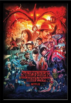 Immagine prodotto di Stranger Things - Poster - Montaggio delle stagioni + cornice rimovibile, Shinsuke® Maxi MDF nero, vetro acrilico