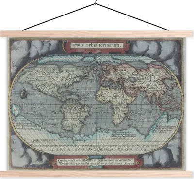 Produktbild von MuchoWow® Textilposter Weltkarte - Vintage - Atlas 40x30 cm mit holzfarbenen Rahmen - Bilder