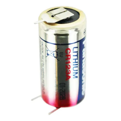 Zdjęcie produktu dla Bateria CR123A z 3 złączami drukowania, 1 złącze drukowania plus i 2 złącza drukowania, napięcie 3 V