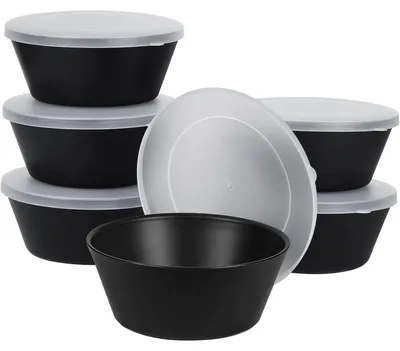 Immagine prodotto di Ciotole per muesli con coperchio, capacità 710 ml, set da 6, colore nero, realizzate in PP resistente alla rottura