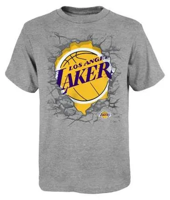 Immagine prodotto di Maglietta a maniche corte Outerstuff Breakthrough NBA Junior, taglia per bambini dai 10 ai 12 anni, colore grigio-giallo, squadra Los Angeles Lakers