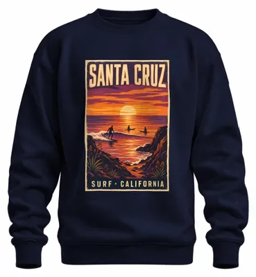 Obrázek produktu pro Mikina s potiskem "Santa Cruz Surf California", motiv: surfař, západ slunce, vlny, barva: tmavě modrá, velikost: XL