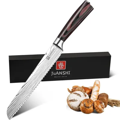 Immagine prodotto di Coltello da pane con lama seghettata, 20 cm, acciaio inossidabile al carbonio, colore argento, confezione regalo