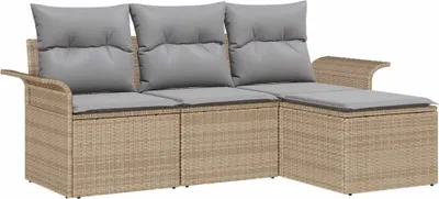 Image de vidaXL Ensemble de canapés avec coussins 4 pcs Beige Poly-Rattan