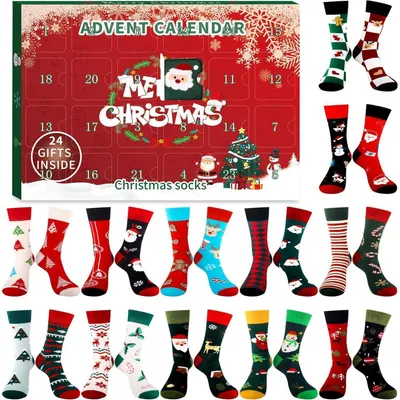 Productafbeelding van Adventskalender, kerstsokken, 24 stuks, meerkleurig. Maten: EU 35-38, EU 39-42, EU 43-46