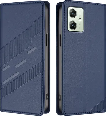 Produktbild von Hülle für Motorola Moto G54 Power, Kunstleder Brieftaschen Handyhülle mit Kartenfach und Standfunktion Blau