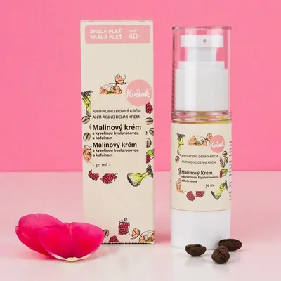 Obrázek produktu pro Kvitok Malinový krém s kyselinou hyaluronovou a kofeinem pro zralou pleť 40+ 30 ml