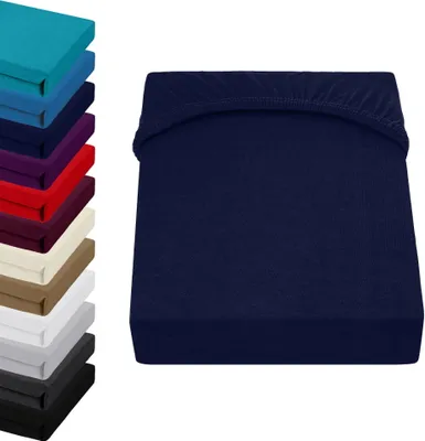 Produktbild von Premium Spannbettlaken für Boxspringbett/Wasserbett 180x200-200x220cm +40cm STEG , Farbe: Dunkelblau