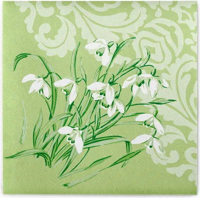 Produktbild von Sovie HORECA Serviette Melanie in Grün aus Linclass® Airlaid 40 x 40 cm, 50 Stück - Floral Blumen Schneeglöckchen
