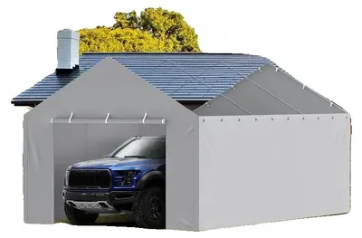 Zdjęcie produktu dla Materiał do pokrycia wiaty samochodowej, 6,1 m x 3,7 m, wodoodporny, chroniący przed promieniowaniem UV, łatwy montaż, kolor: szary