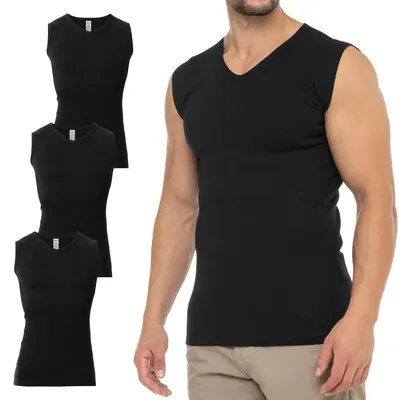 Produktbild von Celodoro Herren-Tan-Tops mit V-Ausschnitt – 3er-Pack – Top aus feinem Rippstrick, Business-Stil – Schwarz