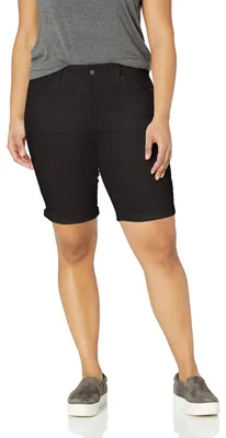 Image de NYDJ, short en jean taille plus, modèle Briella, coupe droite avec ourlet retroussé, couleur noire, taille 48