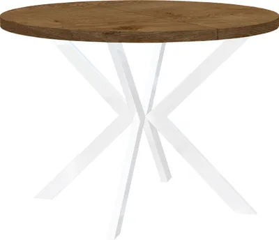 Produktbild von Runder Ausziehbarer Tisch für Esszimmer, ENDIK, mit Metallbeinen, Loft-Stil, Industriel, Durchmesser: 110 / 160 cm, Farbe: Eiche Lefkas / Weiß