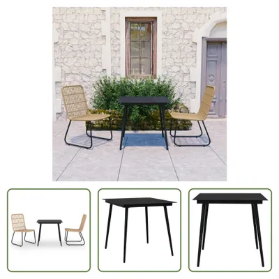 Image de The Living Store Ensemble de jardin 3 pièces Poly rotin et verre