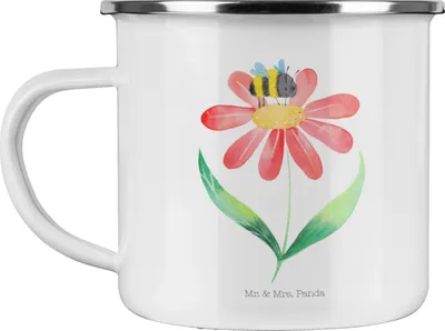 Produktbild von Mr. & Mrs. Panda Emaille Tasse Hummel Blume - Weiß - Geschenk, blechbecher, Lustige Sprüche, Hummeln, Teebecher, Biene, Wespe, Pott, Teetasse, Natur, Kaffeepott