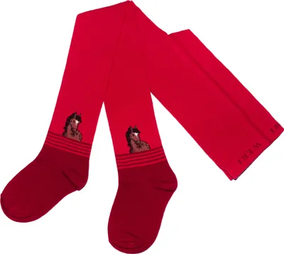 Produktbild von Kinderstrumpfhosen für Mädchen aus Baumwolle Pferdchen Rubin Größe 92-98
